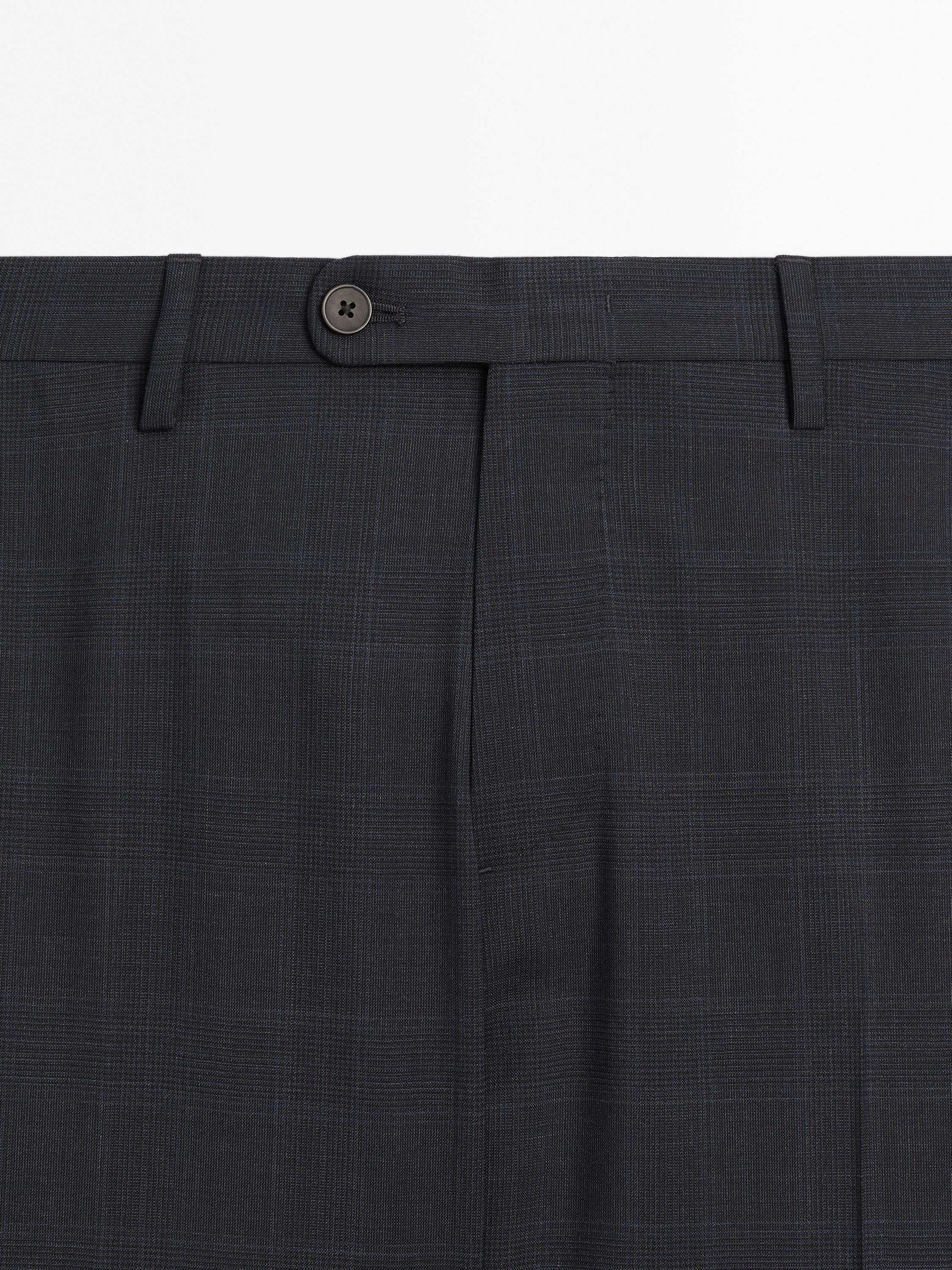 100% wool check suit trousers